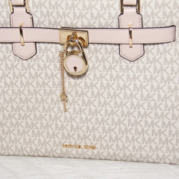 Michael Kors Pink and Cream Satchel with Gold-Tone Hardware
